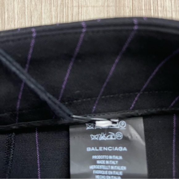 Balenciaga Striped Wool High-Waist Slit Skinny belted Pants in Black 40 - Picture 6 of 8